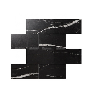 12"x12" PVC Vinyl Wall Panels Wallpaper Black Peel And Stick Marble Tiles For Floor Backsplash Hotel Kitchen Bathroom Decor