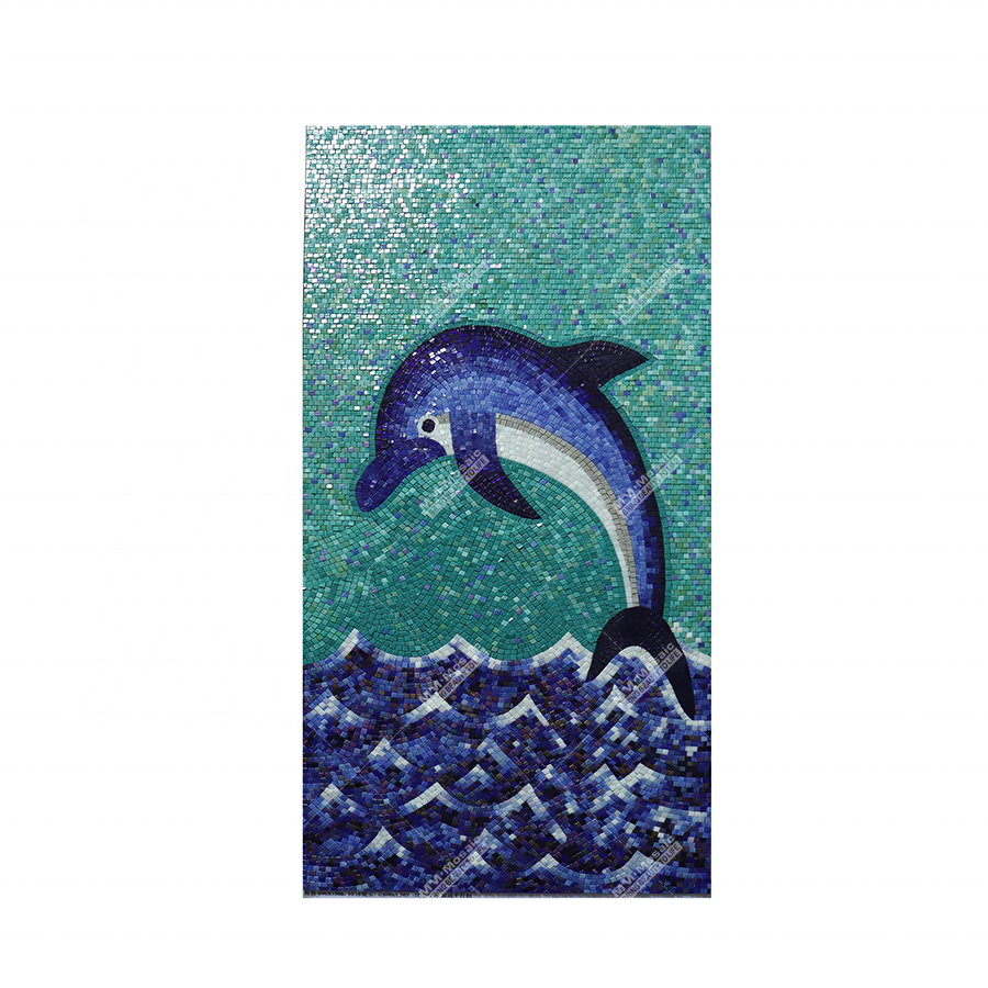 Foshan Custom Design Handmade Picture Mural Tiles Outdoor Pool Swimming Ceramic Glass Mosaic Art Ocean Fish Dolphin Pattern