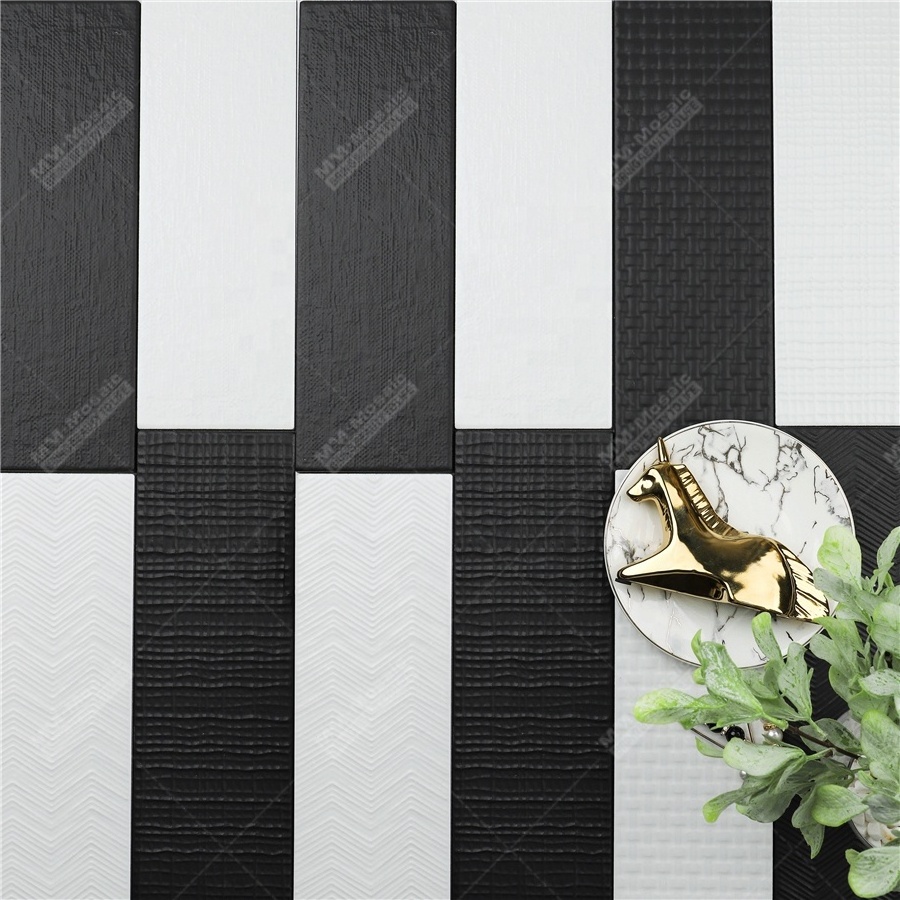 100x300mm Handmade Matte Glazed Ceramic Black White Color Long Subway Kitchen Wall Backsplash Tiles For Hotel Villa Home Bar