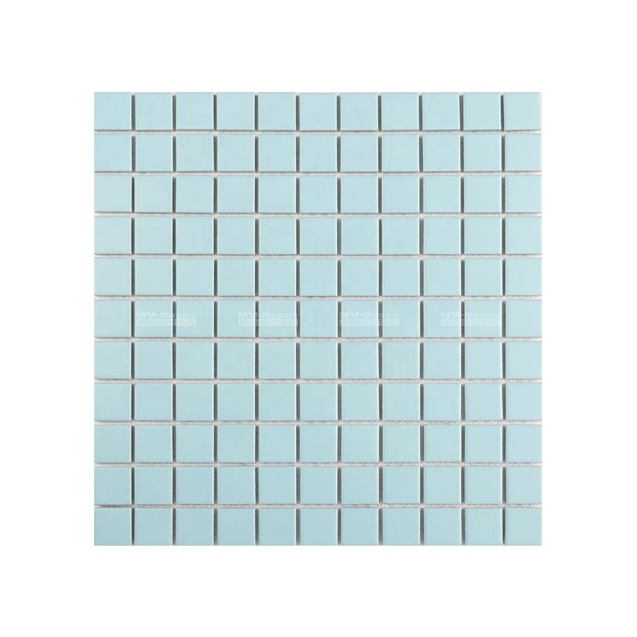 25x25mm Classic Square Matte Light Blue Mosaic Ceramic Tile For Interior Wall Accent Backsplash Decor