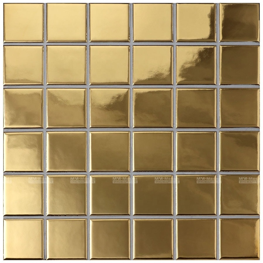 New Products Factory Supply Price Mirror Glossy Surface 48x48mm Square Mosaic Wall Tiles Gold For Wall Application