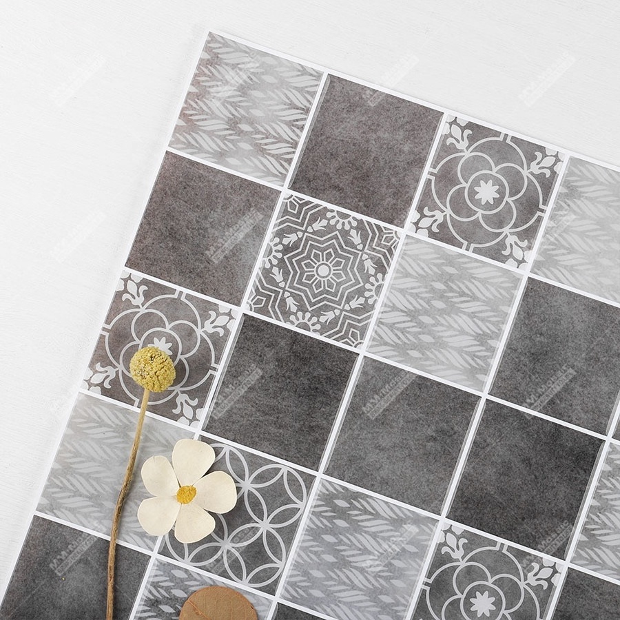 12x12 Moroccan Grey Vinyl Square PVC Self Adhesive Bathroom Mosaic Peel And Stick Backsplash Wallpaper Tile For Kitchen Wall