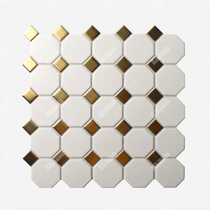 2" Octagonal White And Gold Dot Ceramic Mosaic Tiles For Bathroom Wall Kitchen Back Splash Floor Hotel Home Bar Interior Decor