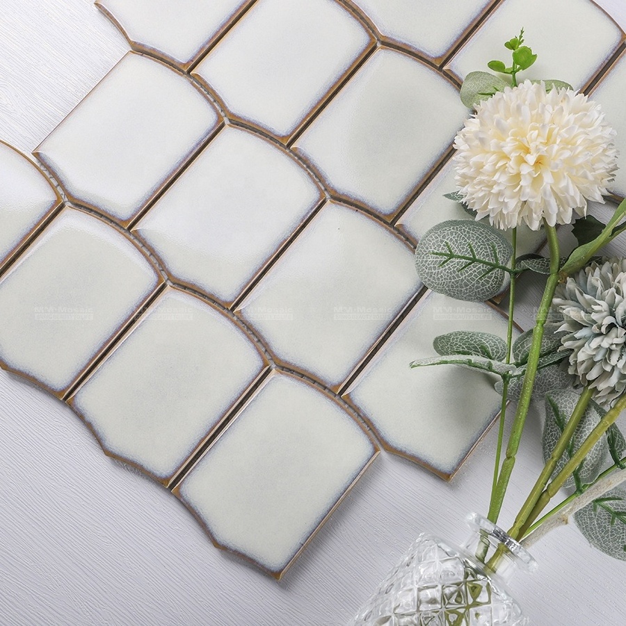 Foshan Wholesale Irregular Glossy Glazed Kiln White Wall Mosaic Backsplash Kitchen Tiles For Bathroom Shower Hotel OEM Project