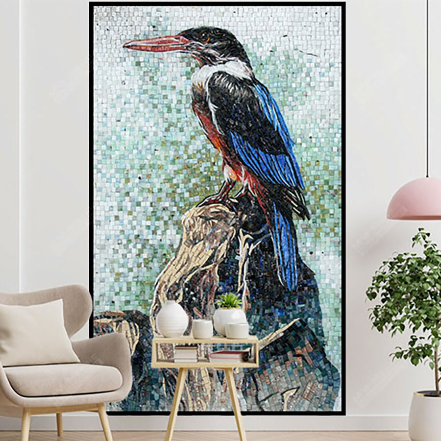 Foshan Supplies Customized Animal Horse Bird Mosaic Pattern Glass Tile Art Wall Mural Picture For Modern Living Room Oem Project