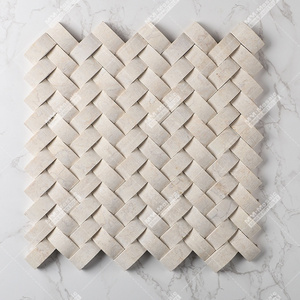 Hotel OEM Project Kitchen Backsplash Shower Wall Decor 1x2 Inch 3D Carmbered Crema Nova Herringbone Marble Tiles Mosaic Sheet