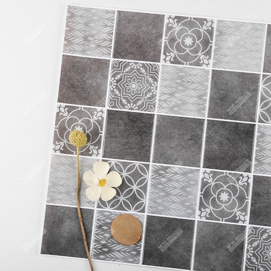 12x12 Moroccan Grey Vinyl Square PVC Self Adhesive Bathroom Mosaic Peel And Stick Backsplash Wallpaper Tile For Kitchen Wall