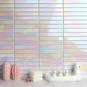 Hotel Bar Kitchen Bathroom Shower Wall Backsplash Strip Finger Glazed Porcelain White Gradient Iridescent Kit Kat Mosaic Tiles