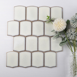 Foshan Wholesale Irregular Glossy Glazed Kiln White Wall Mosaic Backsplash Kitchen Tiles For Bathroom Shower Hotel OEM Project