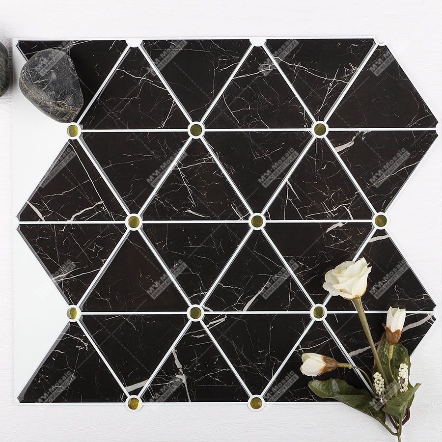 New Marble Design Black Vinyl Stick On Mosaic PVC Peel And Stick Tiles For Backsplash Wall Kitchen Bathroom Bedroom DIY Project