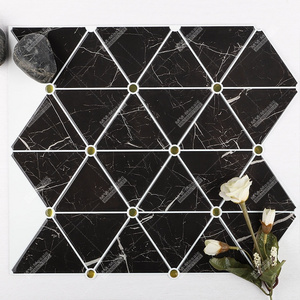 New Marble Design Black Vinyl Stick On Mosaic PVC Peel And Stick Tiles For Backsplash Wall Kitchen Bathroom Bedroom DIY Project