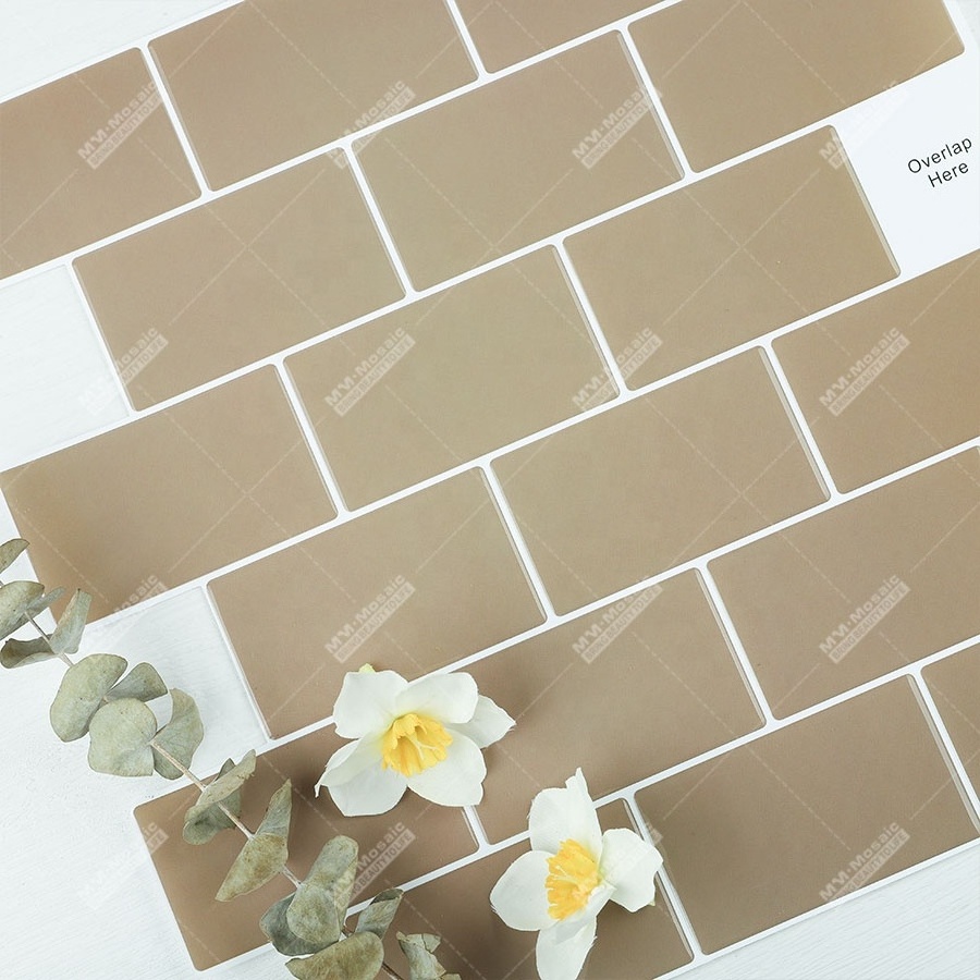 1mm Thickness 12x12 Brown Kitchen Bathroom Shower Wall Waterproof PVC Peel And Stick Self Adhesive Vinyl Backsplash Subway Tile