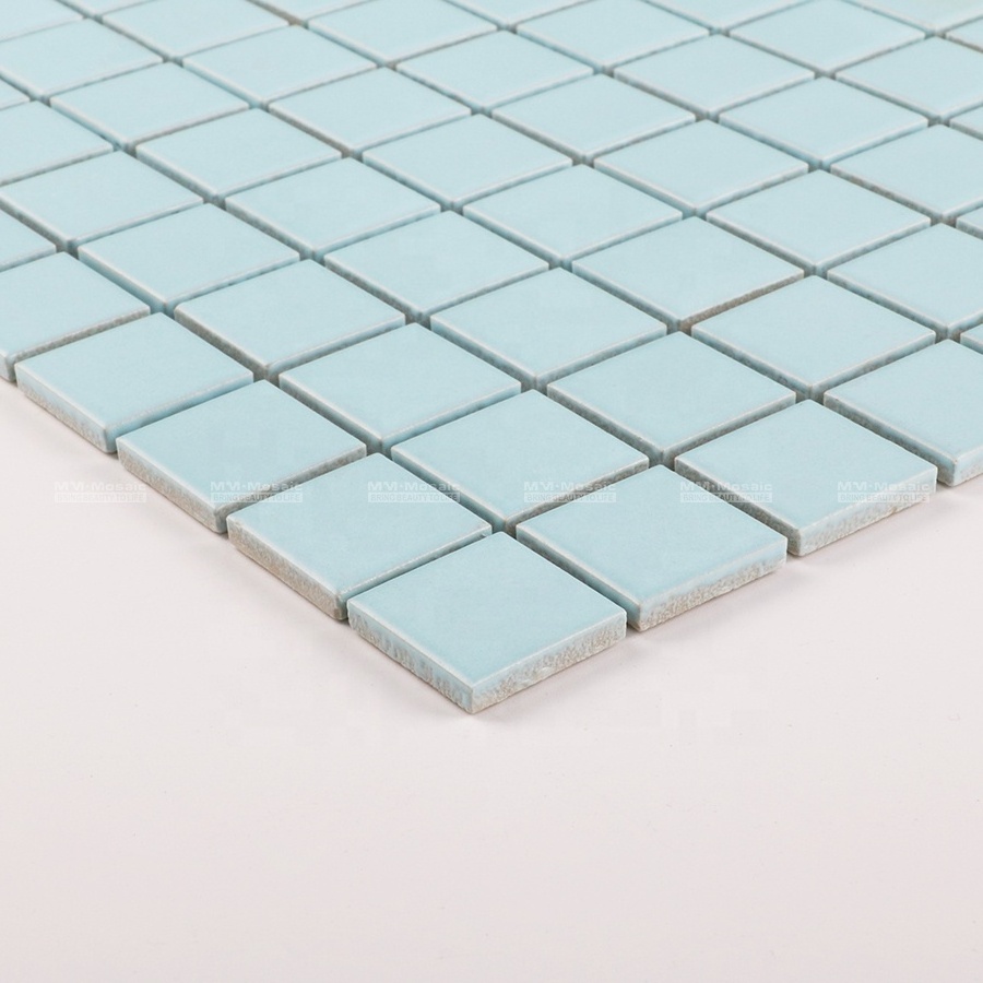 25x25mm Classic Square Matte Light Blue Mosaic Ceramic Tile For Interior Wall Accent Backsplash Decor