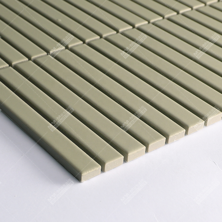 Wholesale Kitchen Backsplash Bathroom Wall Green Matte Glazed Stackbond 15x145mm Strip Finger Kit Kat Tiles Porcelain Mosaic