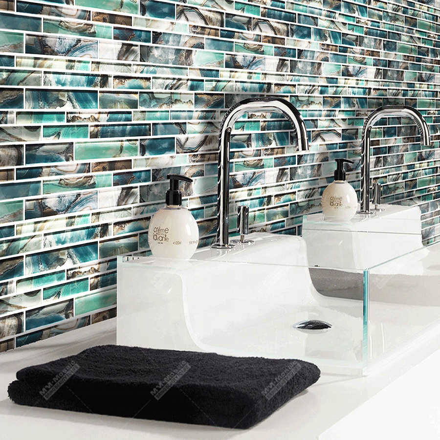 Linear Strip Shape Laminated Clear Glass Mosaic Tiles For Kitchen Backsplash Philippines Vietnam Malaysia Hotel Shower Project