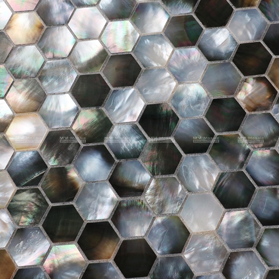 High-End Iridescent Black Lip Hexagon Mother Of Pearl Wall Mosaic Tiles For Commercial Hotel Restaurant Project