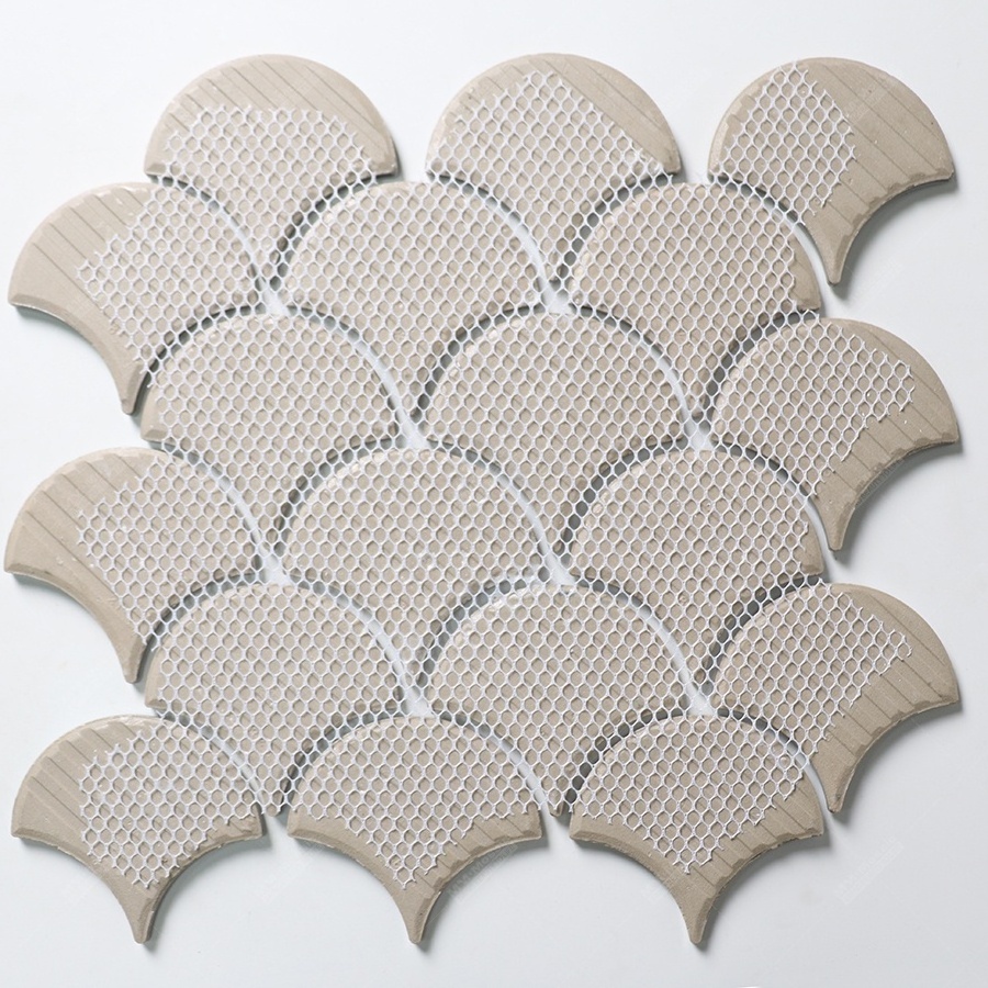 Interior design kitchen decor gray simple crackle mosaic fish scale tile ceramic for sale