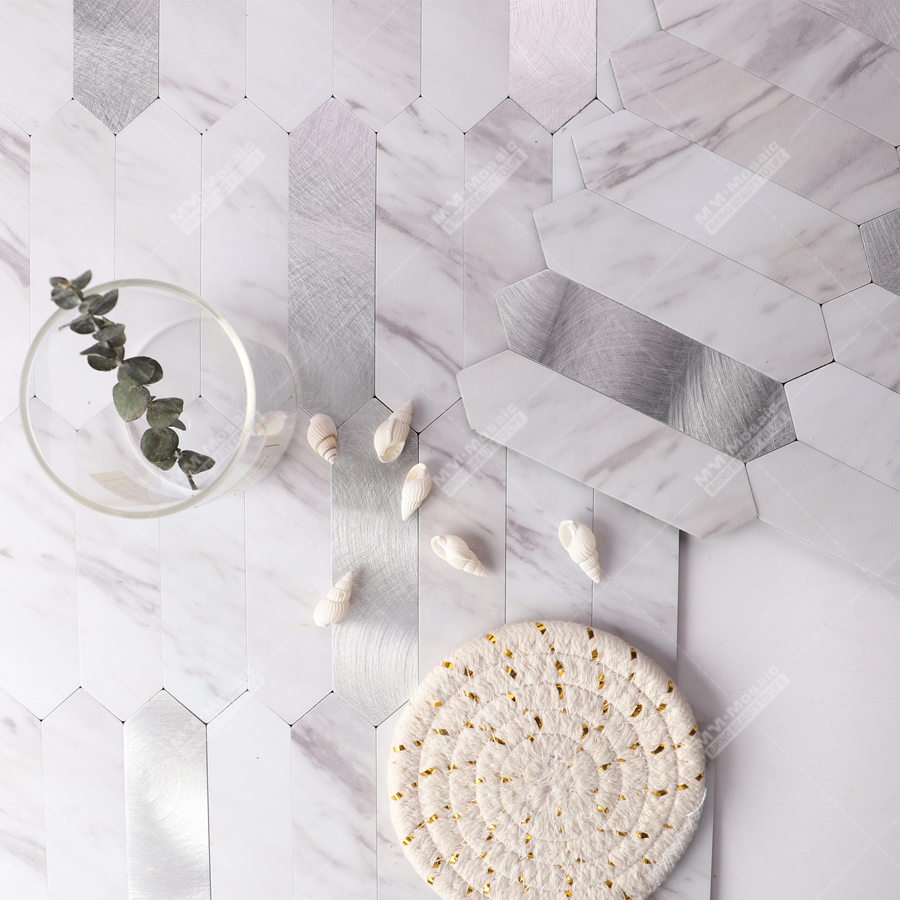 Marble Hexagon Picket Pvc Vinyl Stick On Mosaic Self Adhesive Peel And Stick Tile For Shower Bathroom Wall Kitchen Backsplash