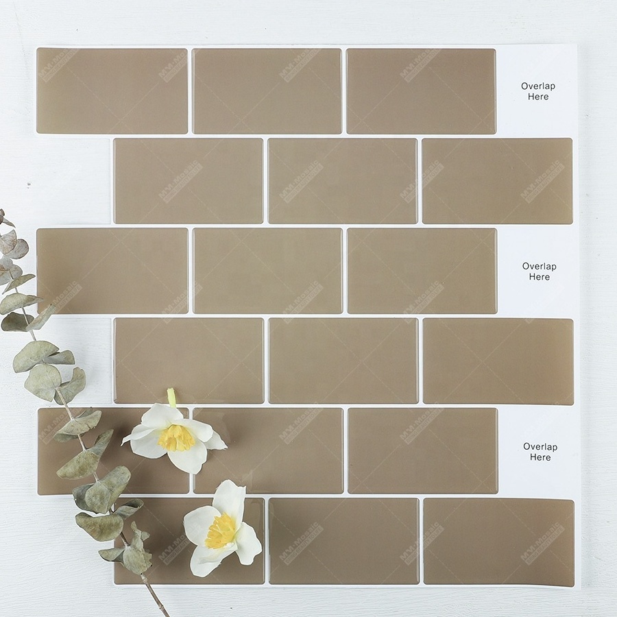 1mm Thickness 12x12 Brown Kitchen Bathroom Shower Wall Waterproof PVC Peel And Stick Self Adhesive Vinyl Backsplash Subway Tile