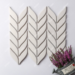 Foshan Cheap Factory Price Modern Leaf Shaped Porcelain Matte White Wall Shower Bathroom Decor Backsplash Kitchen Mosaic Tile