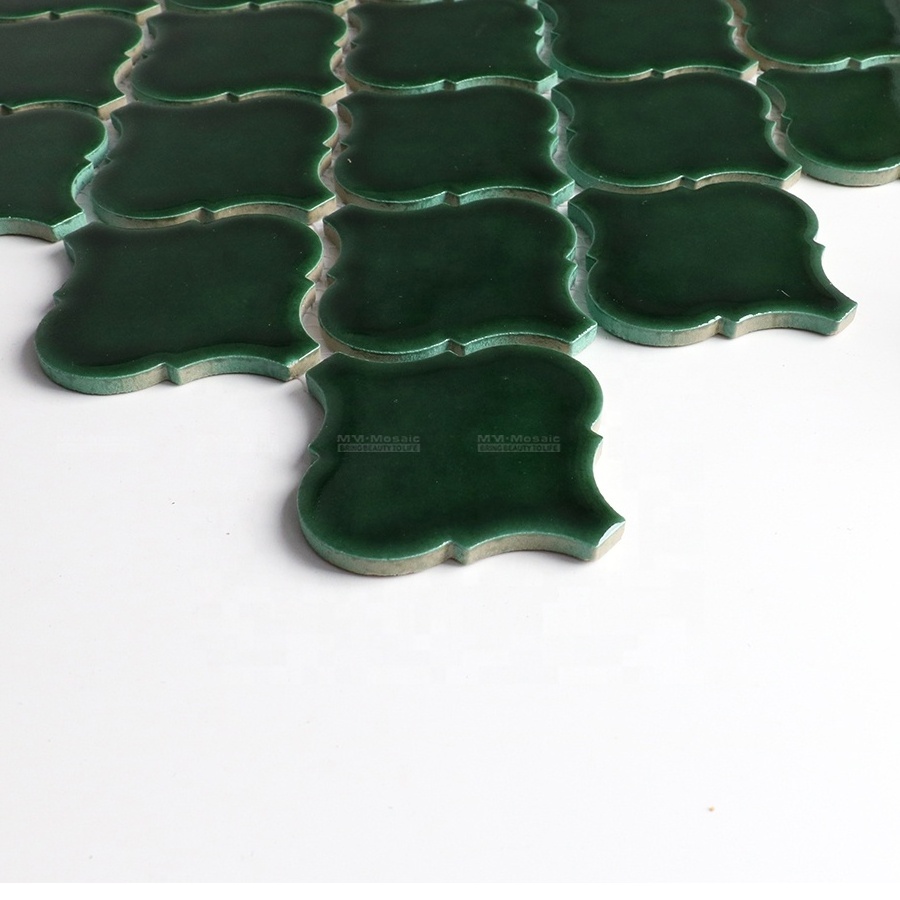 Premium Glazed Tropical Green Lantern Arabesque Porcelain Mosaic Tiles For Bathroom Kitchen Backsplash Interior Wall Cladding