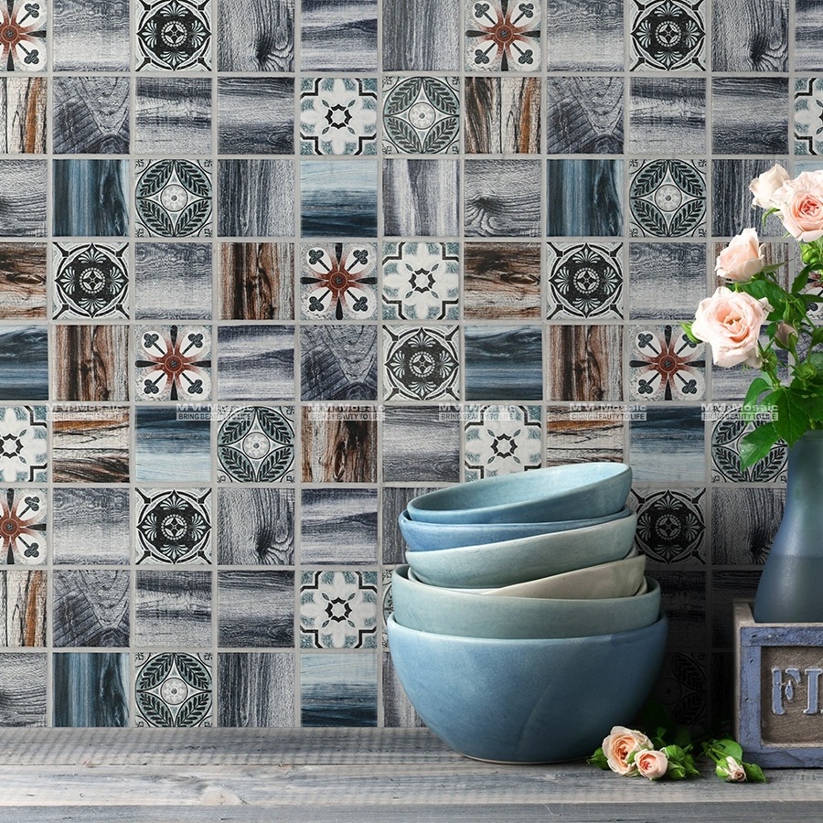 48x48mm Inkjet Digital Print Porcelain Wood Wall Bathroom Kitchen Backsplash Moroccan Mosaic Floor Tiles