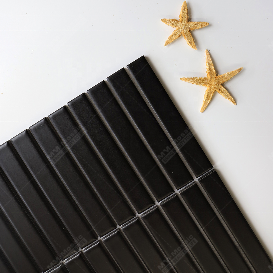 Foshan Factory Cheap Price 22x145mm Ceramic Black Finger Kit Kat Mosaic Tile Strip For Bathroom Shower Wall Kitchen Splashback