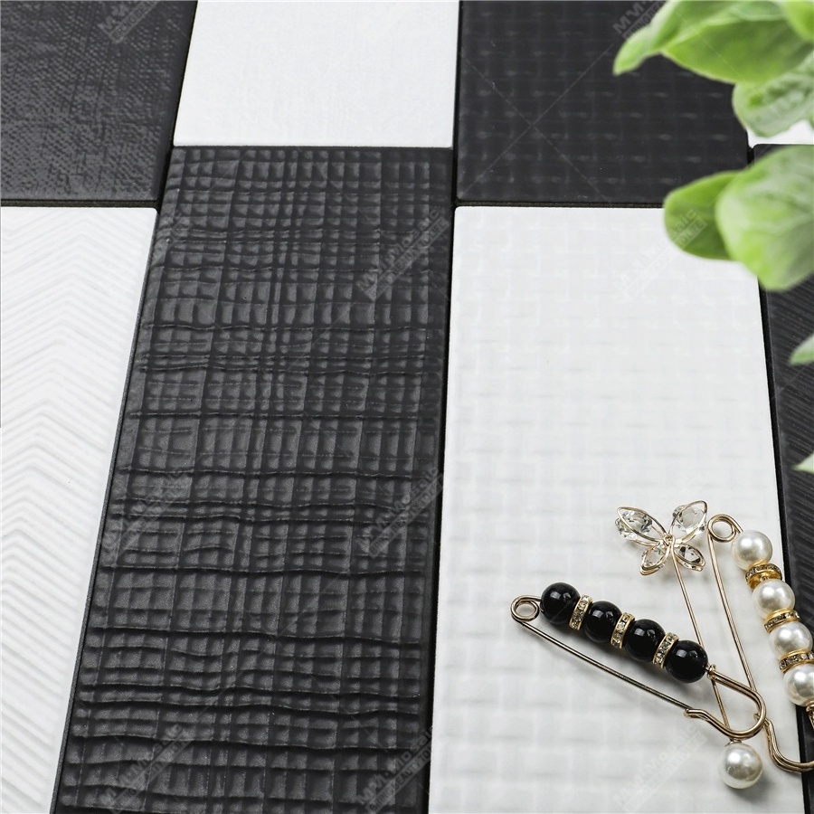 100x300mm Handmade Matte Glazed Ceramic Black White Color Long Subway Kitchen Wall Backsplash Tiles For Hotel Villa Home Bar