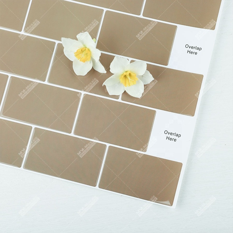 1mm Thickness 12x12 Brown Kitchen Bathroom Shower Wall Waterproof PVC Peel And Stick Self Adhesive Vinyl Backsplash Subway Tile