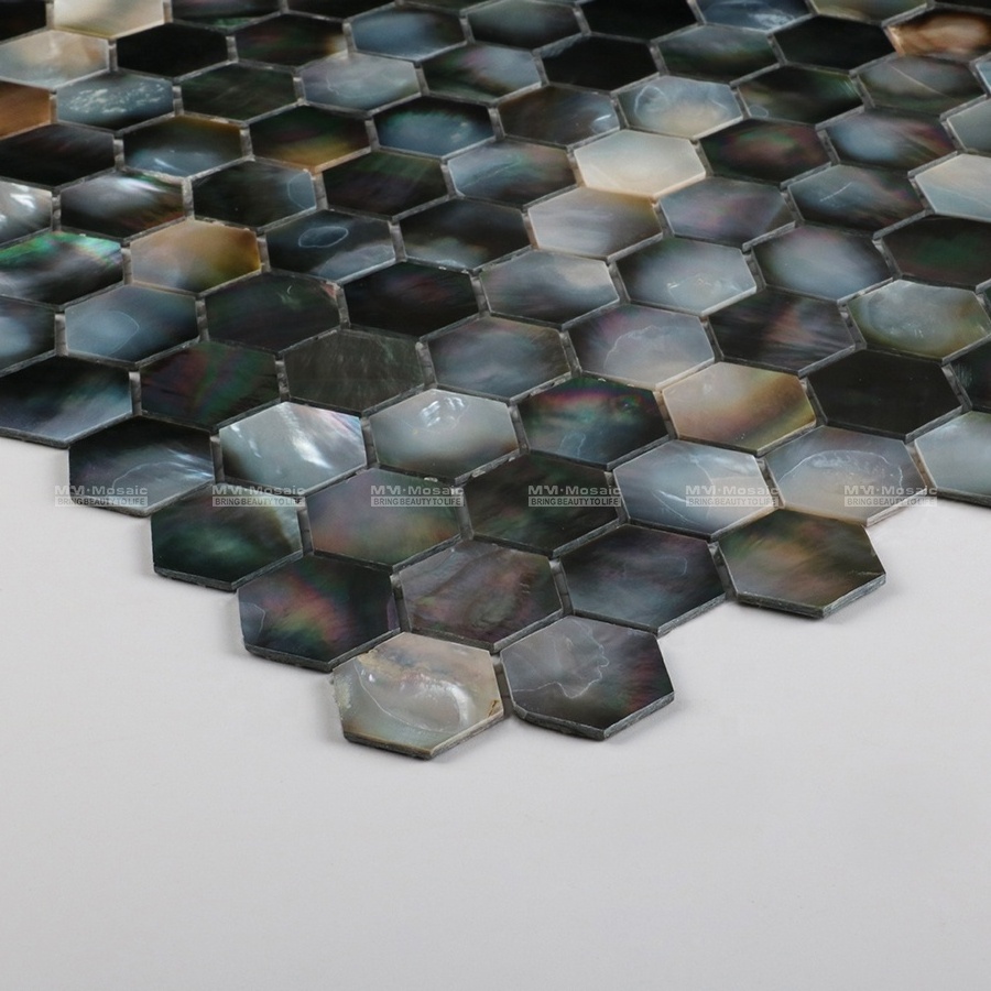 High-End Iridescent Black Lip Hexagon Mother Of Pearl Wall Mosaic Tiles For Commercial Hotel Restaurant Project