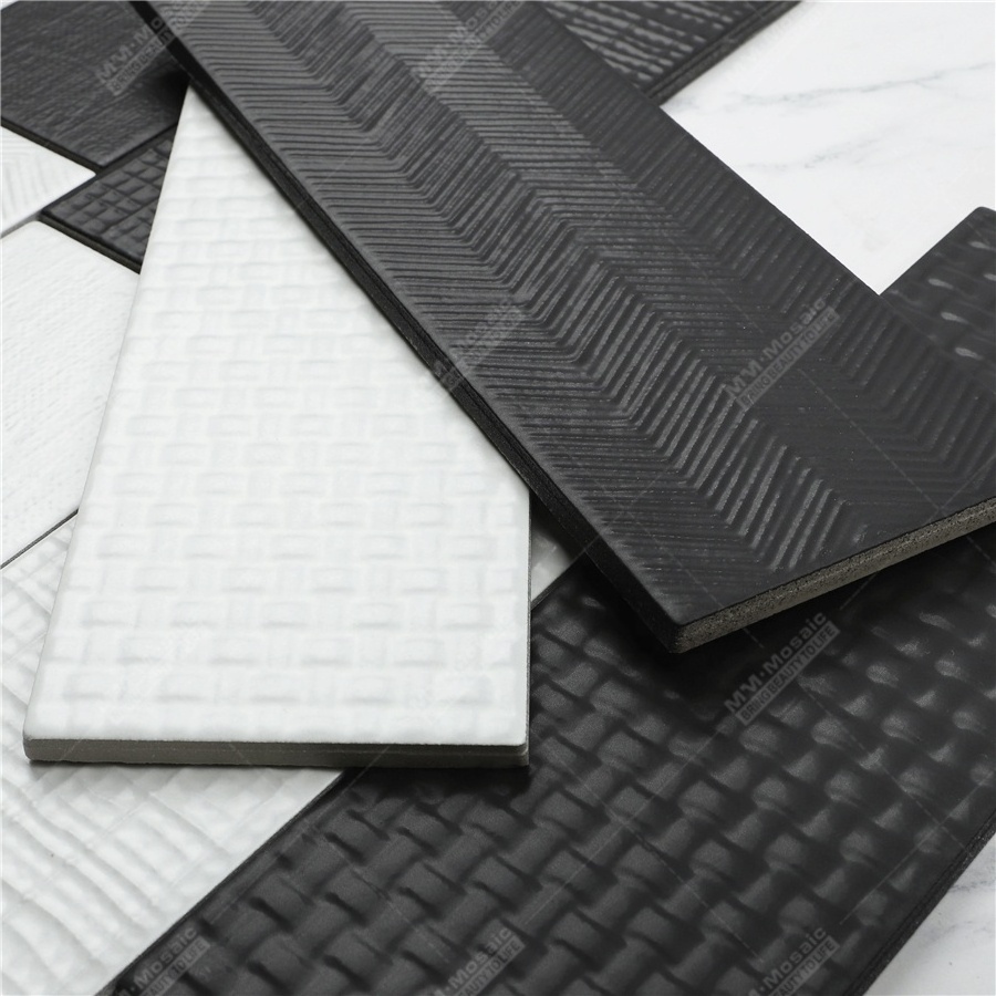 100x300mm Handmade Matte Glazed Ceramic Black White Color Long Subway Kitchen Wall Backsplash Tiles For Hotel Villa Home Bar