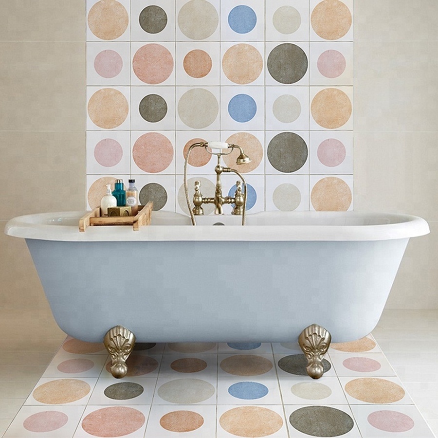 Matte finish dot pattern candy color combination for wall and floor 6x6 ceramic tile in bedroom