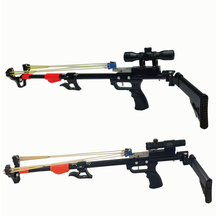 Strong outdoor black long pole telescopic laser hunting and shooting slingshot set