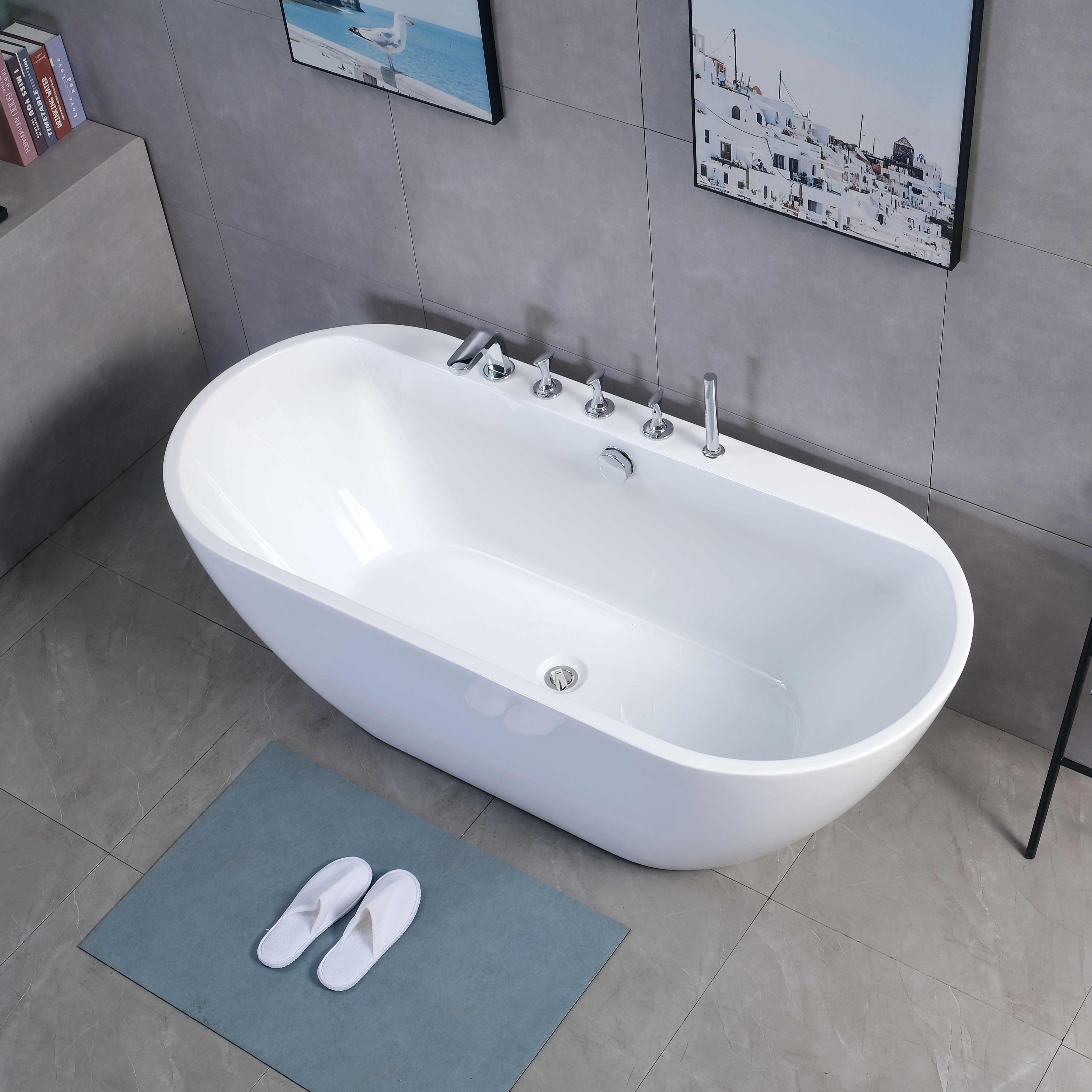 New and hot seamless portable oval bathroom resin acrylic fiberglass pure white cheap freestanding bathtub