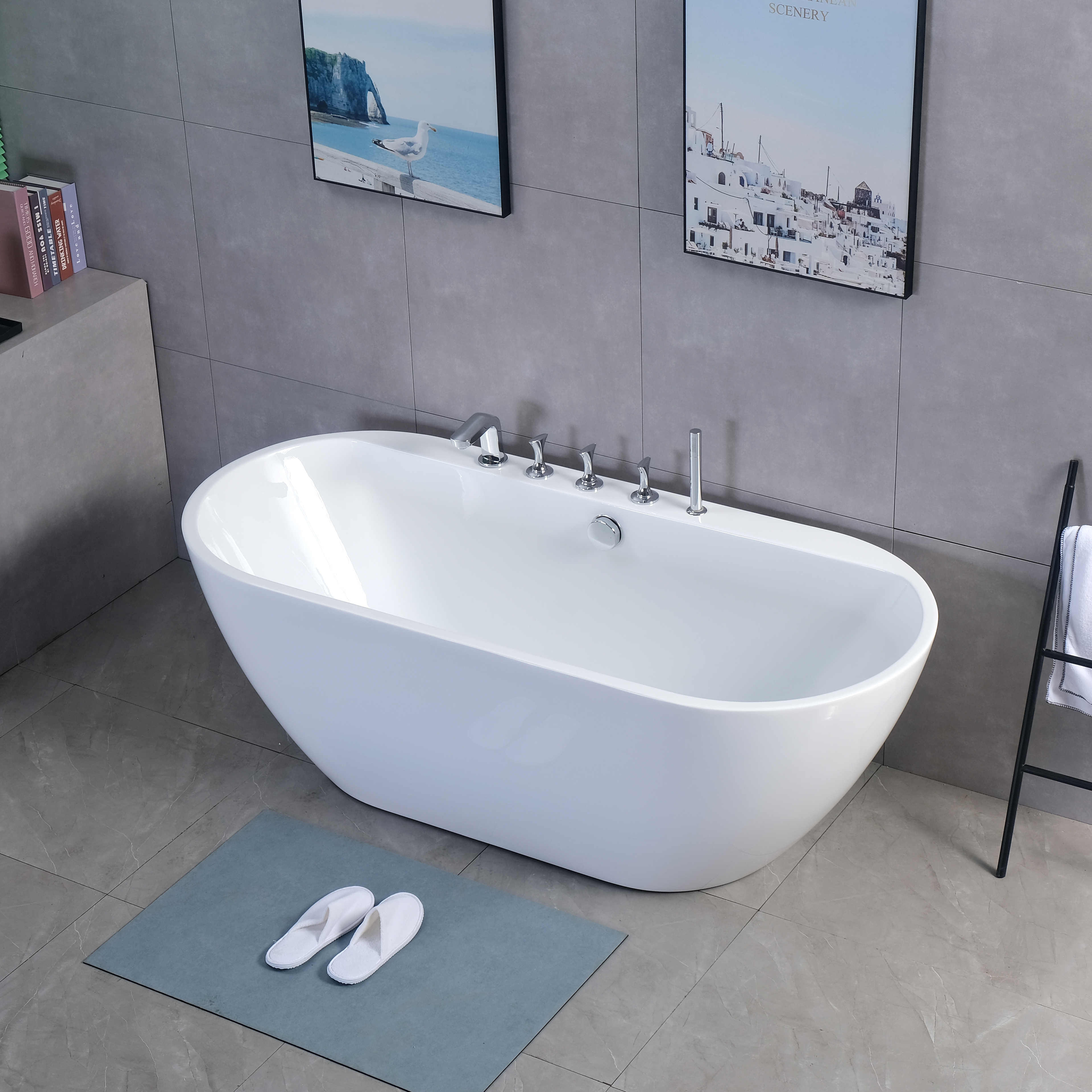 New and hot seamless portable oval bathroom resin acrylic fiberglass pure white cheap freestanding bathtub