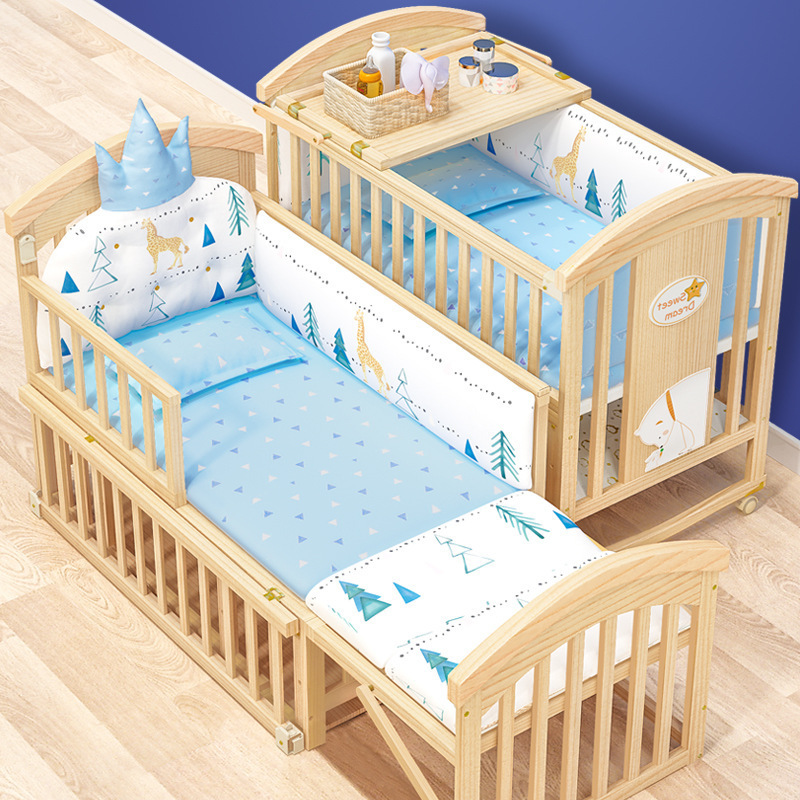 Multifunctional White Baby Crib Cot Pine Wood Baby Bed Price Adjustable Wooden Baby Crib Cot OEM Kids Cribs