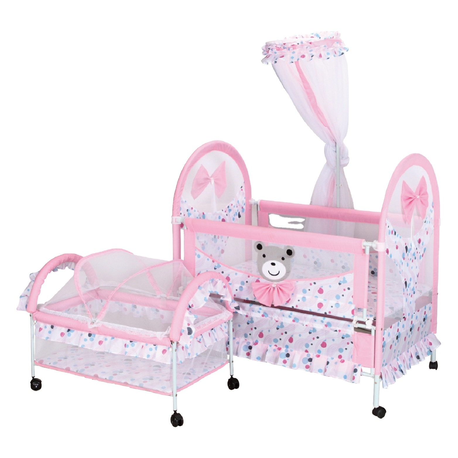 Wholesale Baby Bed Portable Pink Metal Baby Furniture Firm Kids Cribs With Mosquito Net