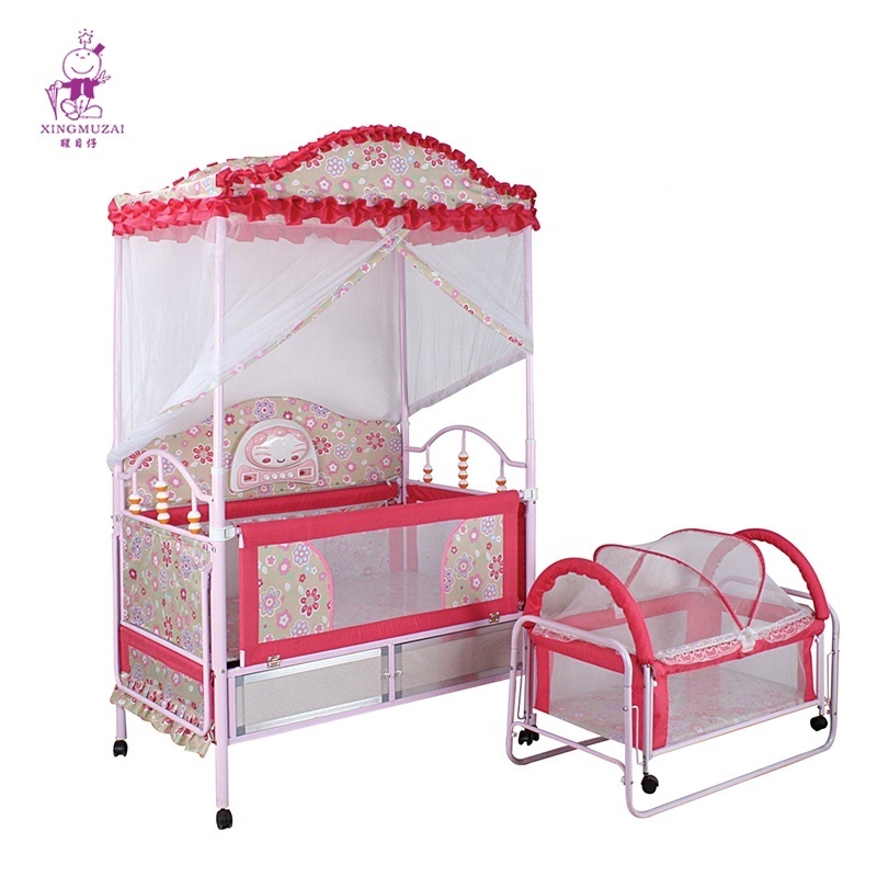 Wholesale Baby Bed Portable Pink Metal Baby Furniture Firm Kids Cribs With Mosquito Net