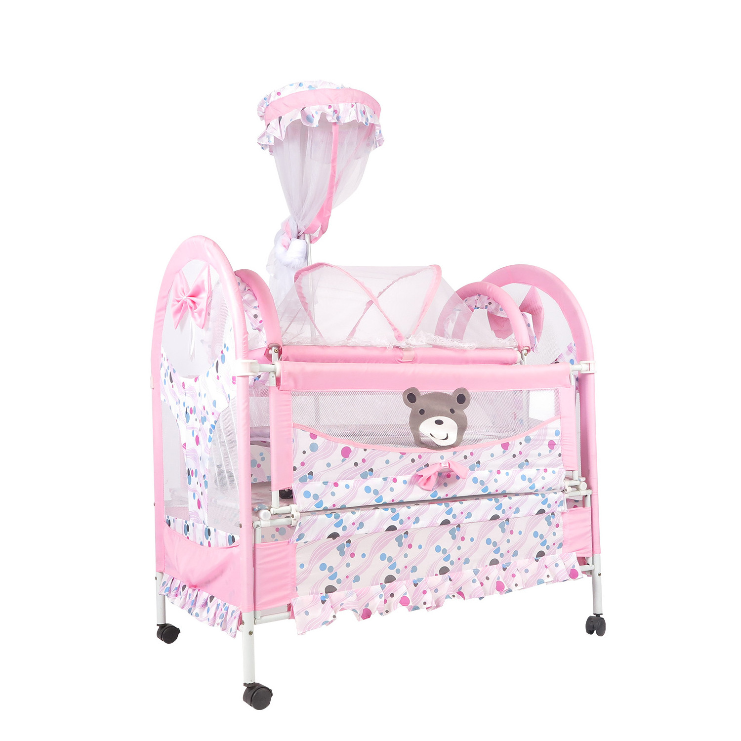 Wholesale Baby Bed Portable Pink Metal Baby Furniture Firm Kids Cribs With Mosquito Net