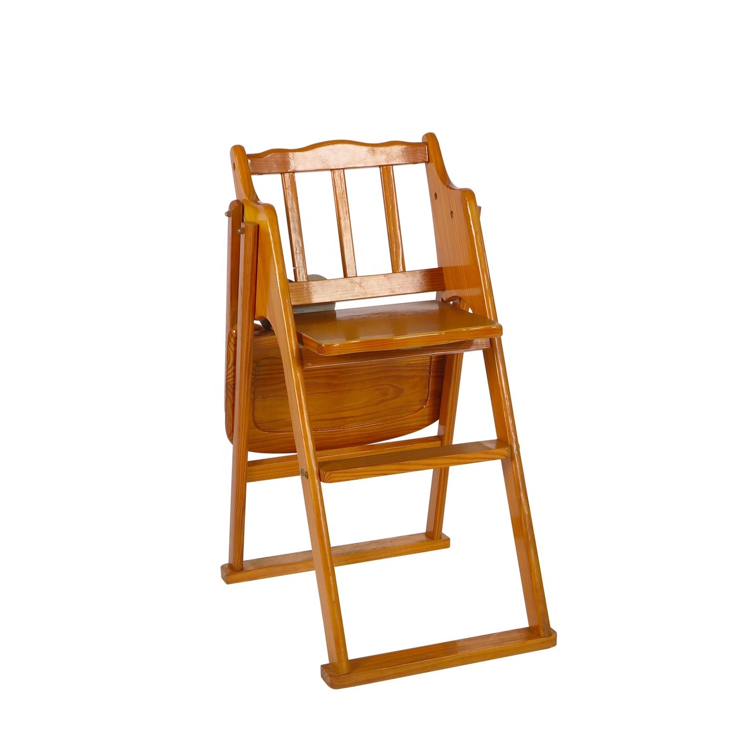 Portable Foldable High Baby Feeding Chair Solid Wooden High Chair Kid Dining Chair With Tray