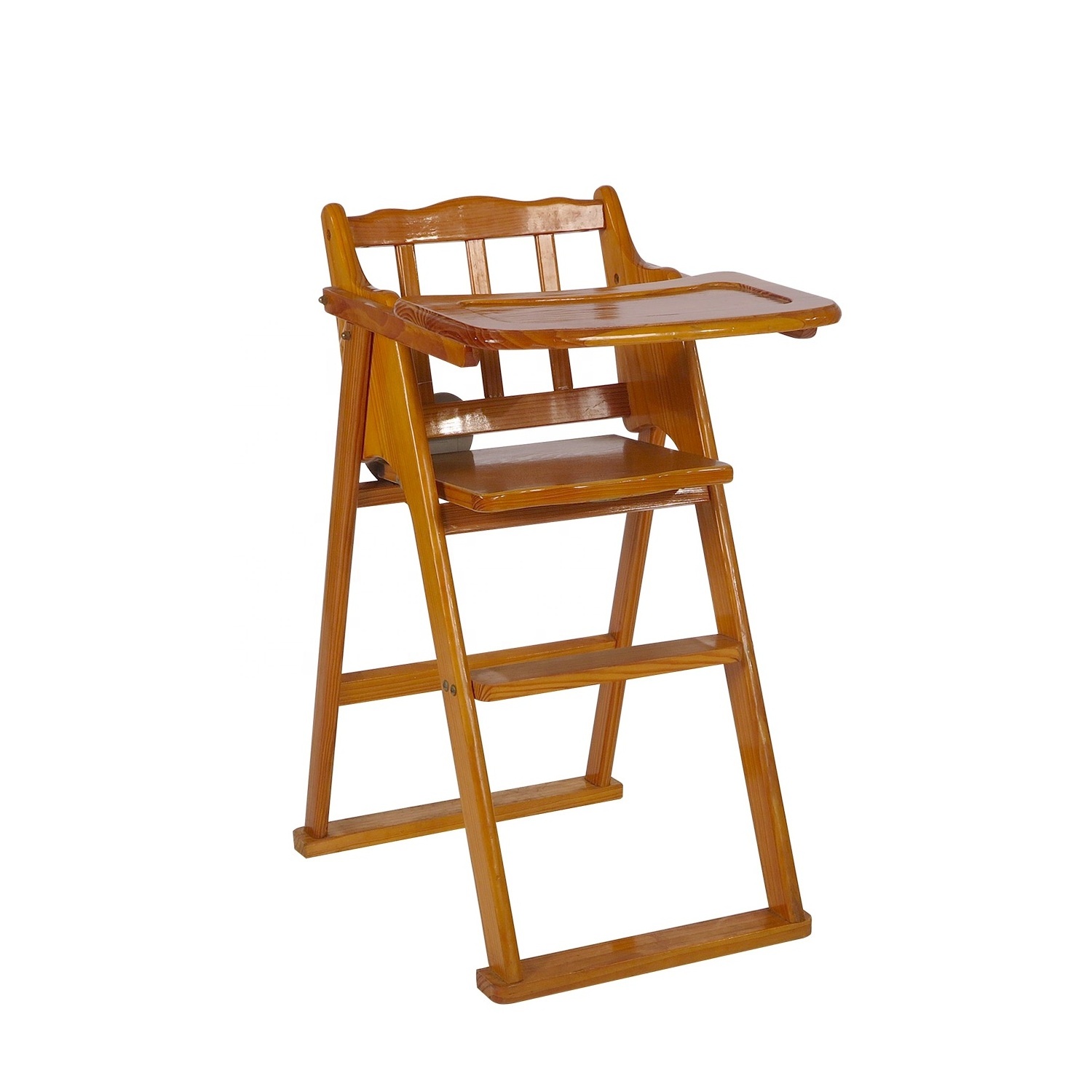 Portable Foldable High Baby Feeding Chair Solid Wooden High Chair Kid Dining Chair With Tray