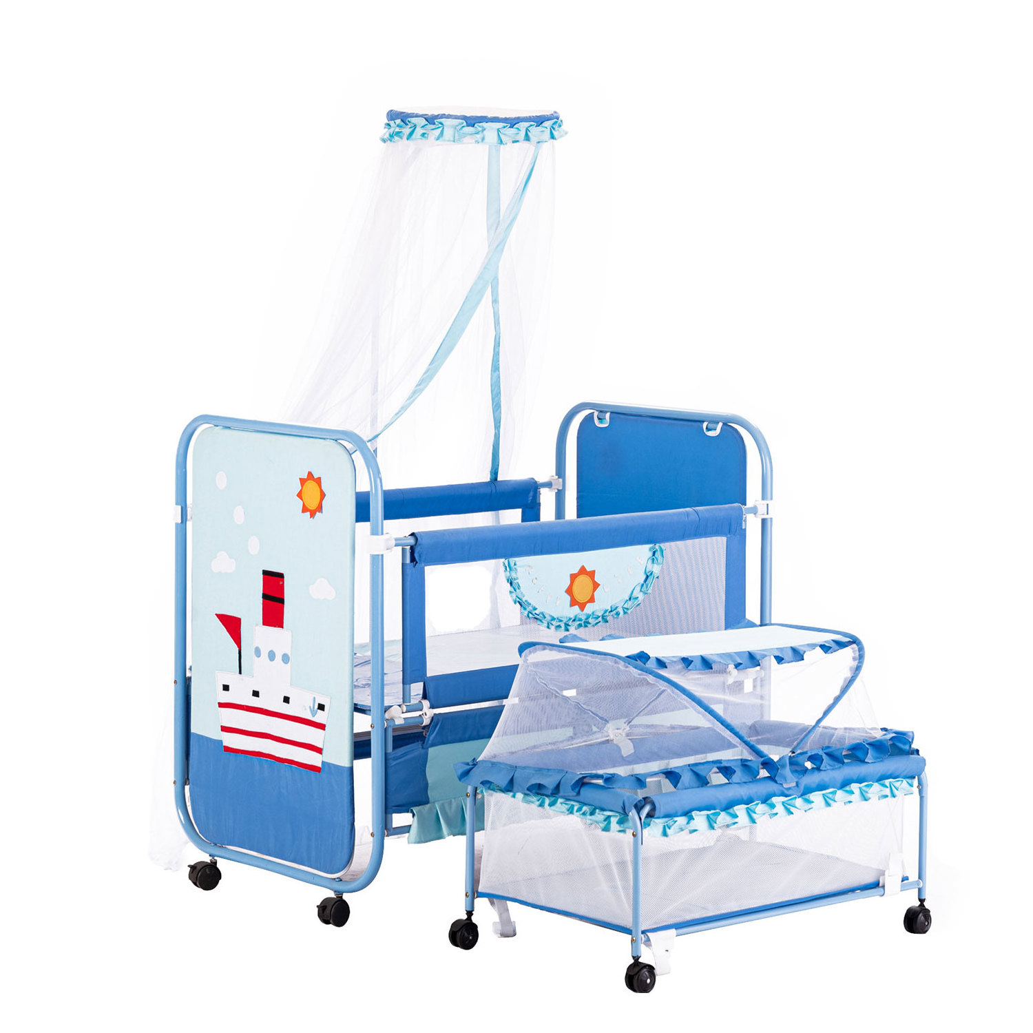 4 in 1 function baby crib foldable baby crib bed transformer metal baby cot bed with wheels