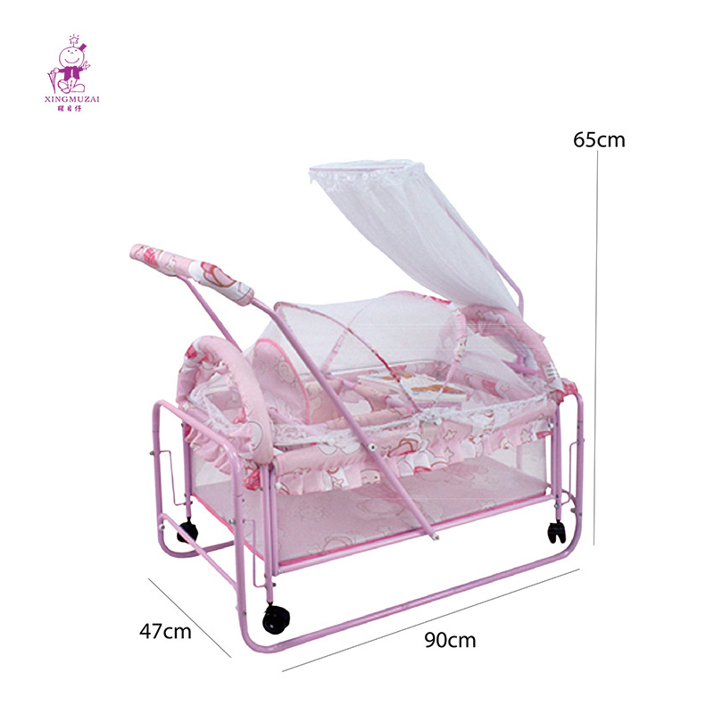 Pink Multifunction Wooden 3 in 1 Convertible Baby Crib Toddler Bed