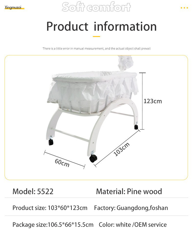 Wholesale Lace Wooden Basket Crib French White Basket Crib With Canopy