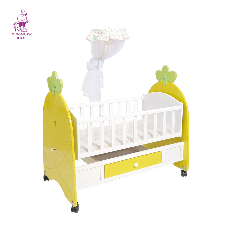 Hot Sale Style Sky Blue Cribs Wooden Baby Swing Cot Bed With Canopy