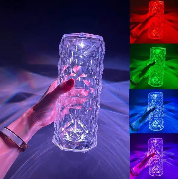 hotel bedroom restaurant touch control led night light wireless rechargeable rgb rose 16 color led home decor CRYSTAL LAMP