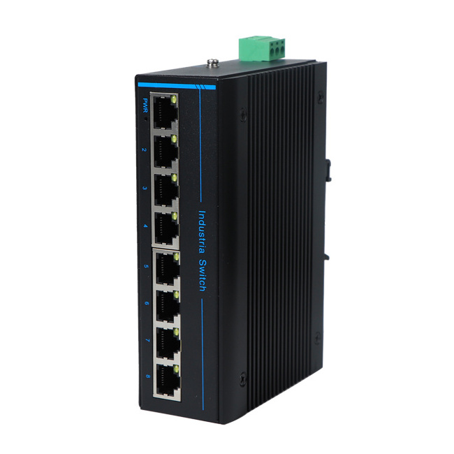 Industrial Ethernet Switch 8 Ports  1000M Network Switch Redundant Wide Range DC Input RJ45 DIN rail Ethernet Switch