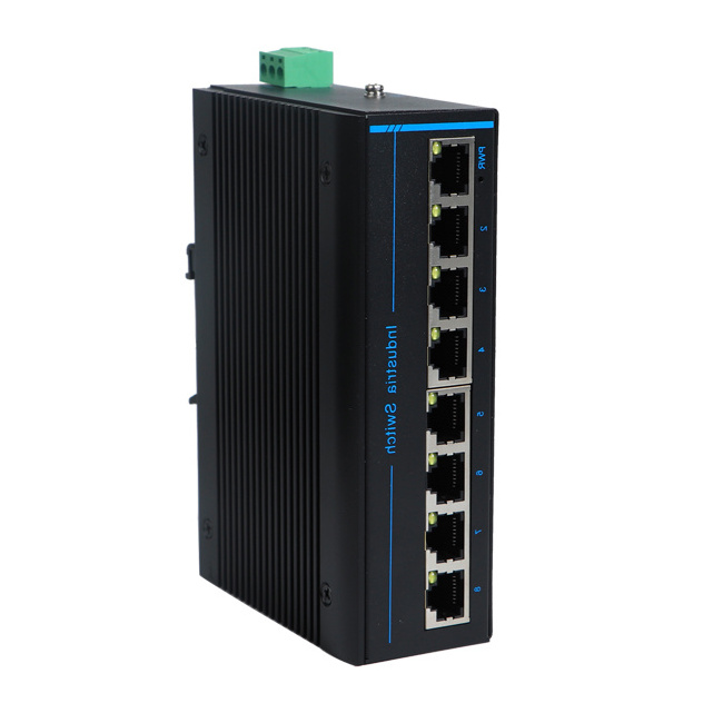 Industrial Ethernet Switch 8 Ports  1000M Network Switch Redundant Wide Range DC Input RJ45 DIN rail Ethernet Switch