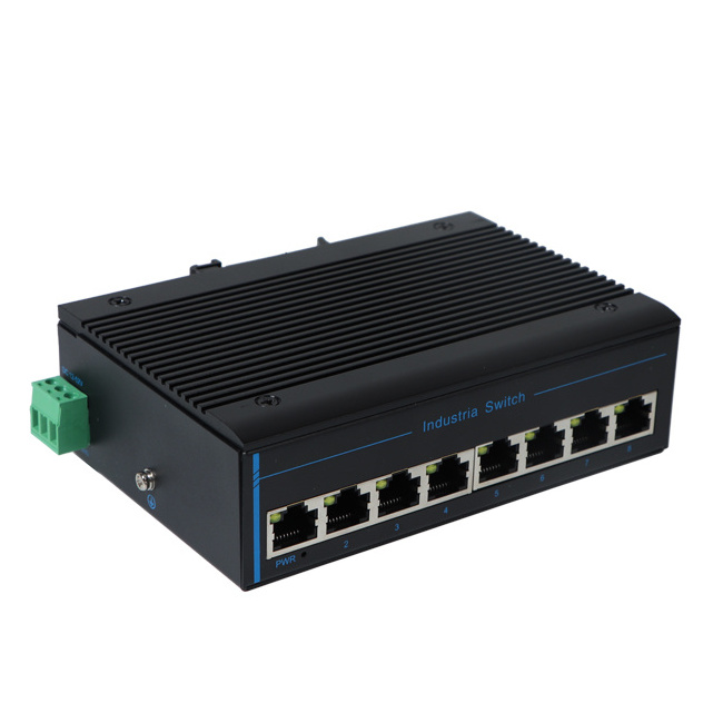 Industrial Ethernet Switch 8 Ports  1000M Network Switch Redundant Wide Range DC Input RJ45 DIN rail Ethernet Switch