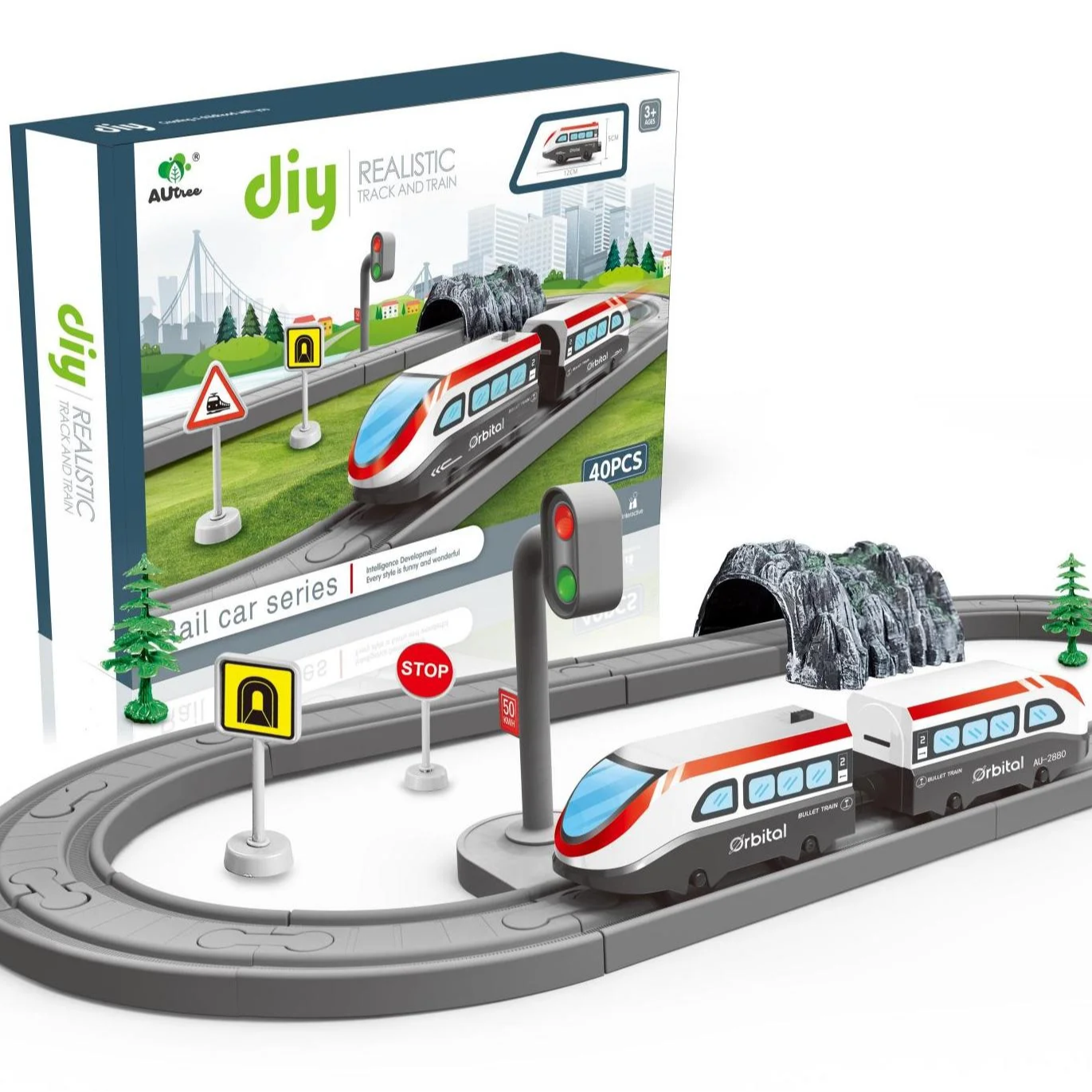 Battery powered engine Toddlers Kids Train Play set Race Tracks with Electric Car for 3 4 5 Years Old Boys and Girls